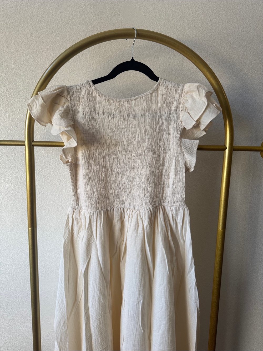 Ivory Smocked Maxi Dress with Ruffle Sleeves - Picture 5 of 6